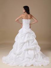 Beaded Strapless Zip Back Wedding Dress With Applique Decorate