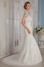 Elegant Trumpet V-Neck Mermaid Wedding Dress With Lace Emberllish