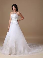 Strapless Embroidery Chapel Train White Wedding Dresses Wholesale