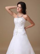 Strapless Embroidery Chapel Train White Wedding Dresses Wholesale