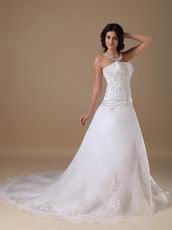 Strapless Embroidery Chapel Train White Wedding Dresses Wholesale