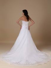 Strapless Embroidery Chapel Train White Wedding Dresses Wholesale