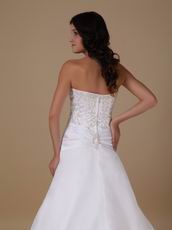 Strapless Embroidery Chapel Train White Wedding Dresses Wholesale