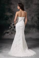 Simple Column Sweetheart Woman In Lace Wedding Dress Slender