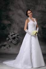 Discount A-line Halter White Wedding Bridal Dress With Applique