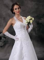 Discount A-line Halter White Wedding Bridal Dress With Applique