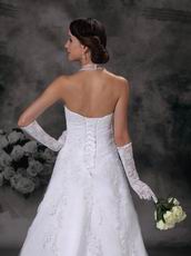 Discount A-line Halter White Wedding Bridal Dress With Applique