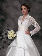 Modest V-neck Long Lace Sleeves Appliqued Bridal Dress Stores