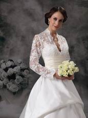 Modest V-neck Long Lace Sleeves Appliqued Bridal Dress Stores