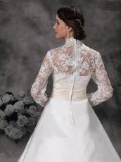 Modest V-neck Long Lace Sleeves Appliqued Bridal Dress Stores