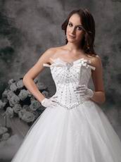 Basque Waist Floor Length Ivory Tulle Bridal Gown Cheap