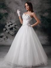 Basque Waist Floor Length Ivory Tulle Bridal Gown Cheap