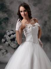 Basque Waist Floor Length Ivory Tulle Bridal Gown Cheap