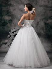 Basque Waist Floor Length Ivory Tulle Bridal Gown Cheap