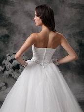 Basque Waist Floor Length Ivory Tulle Bridal Gown Cheap