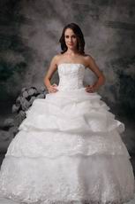 Strapless Royal Household Puffy Bridal Gown With Lace Applique