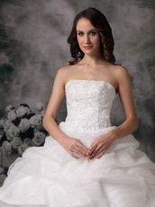 Strapless Royal Household Puffy Bridal Gown With Lace Applique