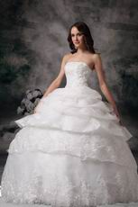 Strapless Royal Household Puffy Bridal Gown With Lace Applique