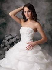 Strapless Royal Household Puffy Bridal Gown With Lace Applique