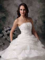 Strapless Royal Household Puffy Bridal Gown With Lace Applique