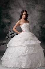 Strapless Royal Household Puffy Bridal Gown With Lace Applique