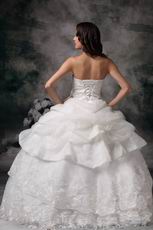 Strapless Royal Household Puffy Bridal Gown With Lace Applique