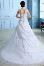 Cheap Straps Square Appliqued A-line Chapel White Taffeta Wedding Dress