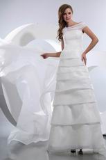 Cheap Flower Off Shoulder Layers Ivory Chapel Custom Wedding Dress