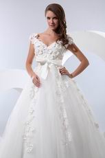 Cheap Flowers Bowknot Design Puffy Wedding Dresses For You