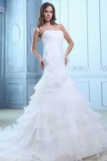 Beautiful Strapless Empire Flowers Ruffle Layers Mermaid Wedding Dress