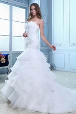 Beautiful Strapless Empire Flowers Ruffle Layers Mermaid Wedding Dress