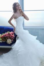Beautiful Strapless Empire Flowers Ruffle Layers Mermaid Wedding Dress