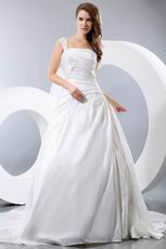 Simple One Shoulder Appliqued Puffy Ivory Taffeta Bridal Dress