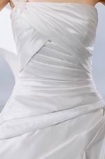 Simple One Shoulder Appliqued Puffy Ivory Taffeta Bridal Dress