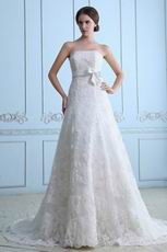 Strapless Empire Waist Bow Belt Chapel Ivory Wedding Gowns Cheap