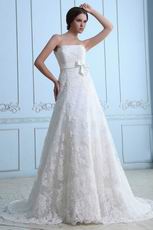 Strapless Empire Waist Bow Belt Chapel Ivory Wedding Gowns Cheap