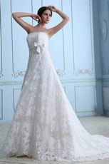 Strapless Empire Waist Bow Belt Chapel Ivory Wedding Gowns Cheap