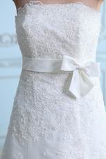 Strapless Empire Waist Bow Belt Chapel Ivory Wedding Gowns Cheap