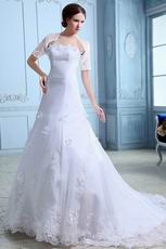 Beautiful Appliqued Bottom Chapel Bridal Dress With Appliqued Jacket