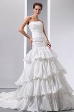 Strapless Flowers Layers Puffy Skirt Chapel Ivory Wedding Dress