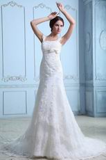 Wide Straps Square Neck Mermaid Destination Wedding Dress Cheap