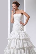 Strapless Flowers Layers Puffy Skirt Chapel Ivory Wedding Dress