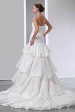 Strapless Flowers Layers Puffy Skirt Chapel Ivory Wedding Dress