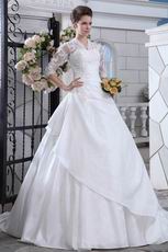 Modest Appliqued 3/4 Sleeves Upper Part Dropped Bridal Gown