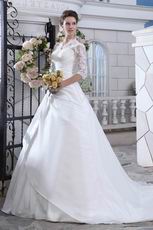 Modest Appliqued 3/4 Sleeves Upper Part Dropped Bridal Gown