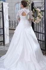 Modest Appliqued 3/4 Sleeves Upper Part Dropped Bridal Gown
