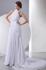 Princess Halter White Chiffon Fabric Wedding Dress With Chapel Train