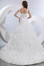 V Neck Cascade Puffy Organza Skirt Ivory Wedding Dress Online