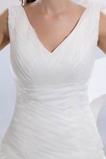 V Neck Cascade Puffy Organza Skirt Ivory Wedding Dress Online