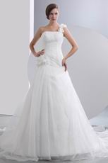 Beautiful One Shoulder Flowers Destination Chapel Wedding Dress